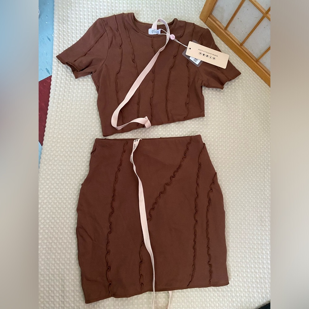 Oh Polly Brown Top & Skirt Set